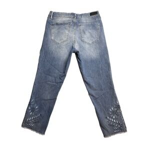 Nicole Miller Studio Skinny Jeans Womens 12 Light Wash Blue Denim Embroidered